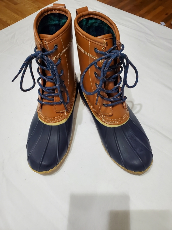 Lands' End Shoes - Lands End Duck Boots Womens 7.5 Waterproof Rain Boots Brown Navy Lace Up Classic